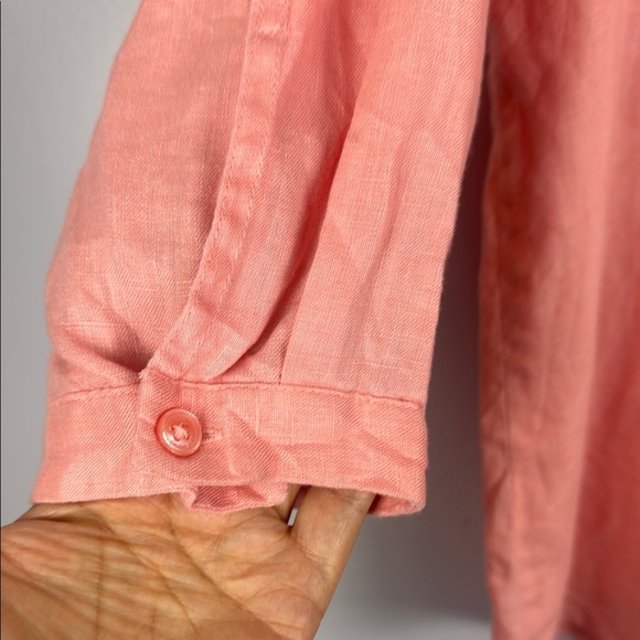 Harve Benard 100% Linen Salmon Relaxed Blouse with 3/4 Sleeves & Mandarin Collar - Picture 6 of 12